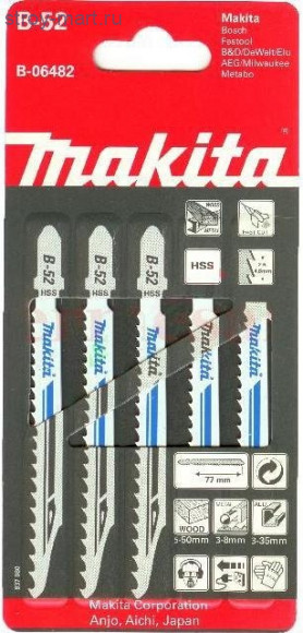 Пилки д\лобзика 5шт,B-52 Super Express, 77мм, быстр рез универсал(T345X) - B-06482