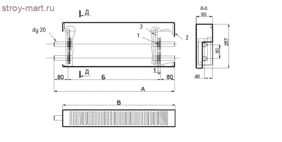 Конвектор настенный Универсал Мини КСК-20 М 0,902кВт конц б/подкл резьба Ду 20 Монтаж-ЗП - 217-2834