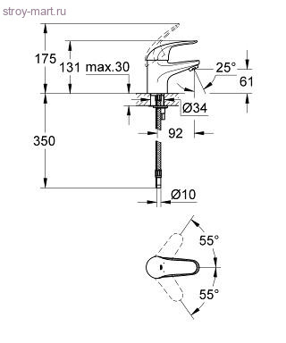 Смеситель одноручный для умывальника Euroeco короткий излив картридж 35мм Grohe 32734000 Смеситель одноручный для умывальника Euroeco короткий излив картридж 35мм Grohe 32734000