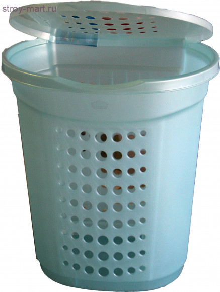 Корзина 55л, пластмассовая, для белья, с крышкой, голубой перламутровый, овальная. Эккопласт 2835 - С-000100895 Корзина 55л, пластмассовая, для белья, с крышкой, голубой перламутровый, овальная. Эккопласт 2835 - С-000100895