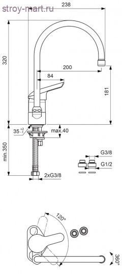 Смеситель одноручный для мойки Сева-2 хром к/затвор труб поворот Vidima ВА053АА Смеситель одноручный для мойки Сева-2 хром к/затвор труб поворот Vidima ВА053АА