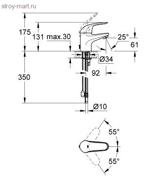 Смеситель одноручный для умывальника Euroeco хром короткий излив картридж 35мм Grohe 32733000 Смеситель одноручный для умывальника Euroeco хром короткий излив картридж 35мм Grohe 32733000