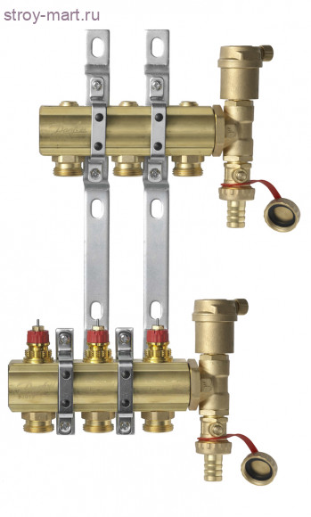 Коллектор латунь распределительный 1x3/4-3 в комплекте с 2мя автом. воздухоотв. и кроншт FHF-set Danfoss 088U0703