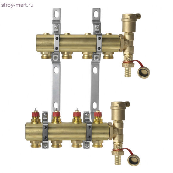 Коллектор латунь распределительный 1x3/4-4 в комплекте с 2мя автом. воздухоотв. и кроншт FHF-set Danfoss 088U0704