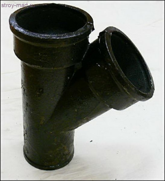 Тройник косой канализационный чугунный - Ду100x50 45гр.