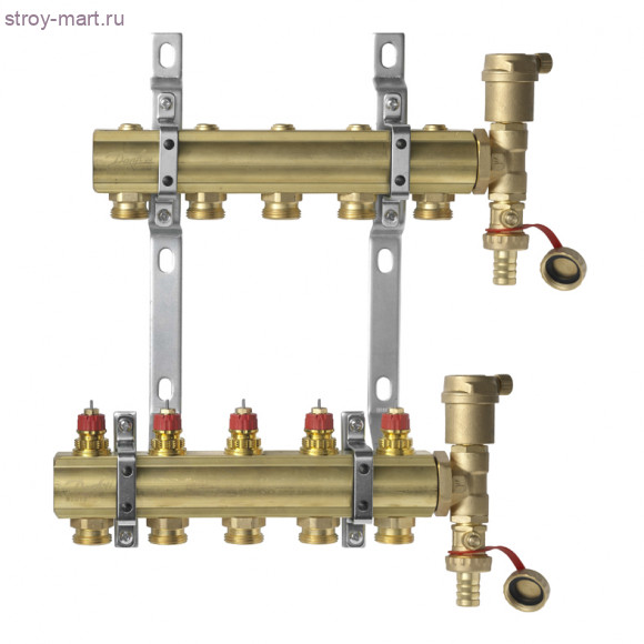 Коллектор латунь распределительный 1x3/4-5 в комплекте с 2мя автом. воздухоотв. и кроншт FHF-set Danfoss 088U0705