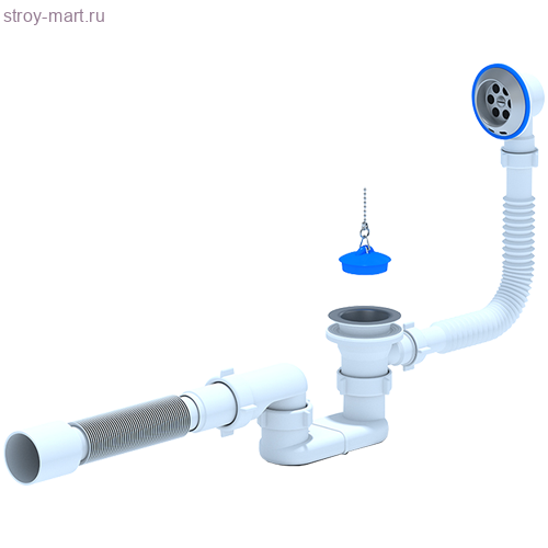 Сифон для ванны нерж/сетка 1 1/2х40 трубный с выпуском с гофрой АНИ Пласт Е055 -4607057961283