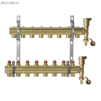 Коллектор латунь распределительный 1x3/4-8 в комплекте с 2мя автом. воздухоотв. и кроншт FHF-set Danfoss 088U0708