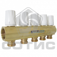 Коллекторы распределительные латунные серии СОТИС КР50-2500 с межосевым расстоянием 50мм и регулировочными отсечными клапанами - КР50-2501-20 НР Коллекторы распределительные латунные серии СОТИС КР50-2500 с межосевым расстоянием 50мм и регулировочными отсечными клапанами - КР50-2501-20 НР