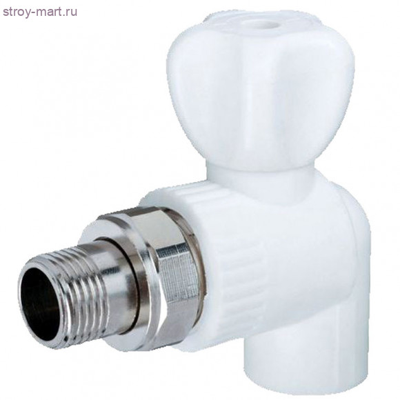 Кран PP-R шаровой белый Дн 25x3/4 НР для радиатора угловой РосТурПласт 10589 - 4640014217580