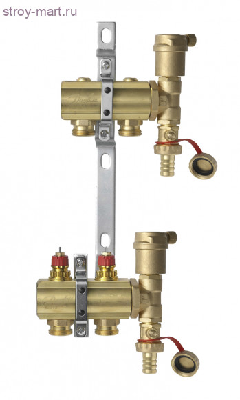 Коллектор латунь распределительный 1x3/4-2 в комплекте с 2мя воздухоотв. и кроншт FHF-set Danfoss 088U0702