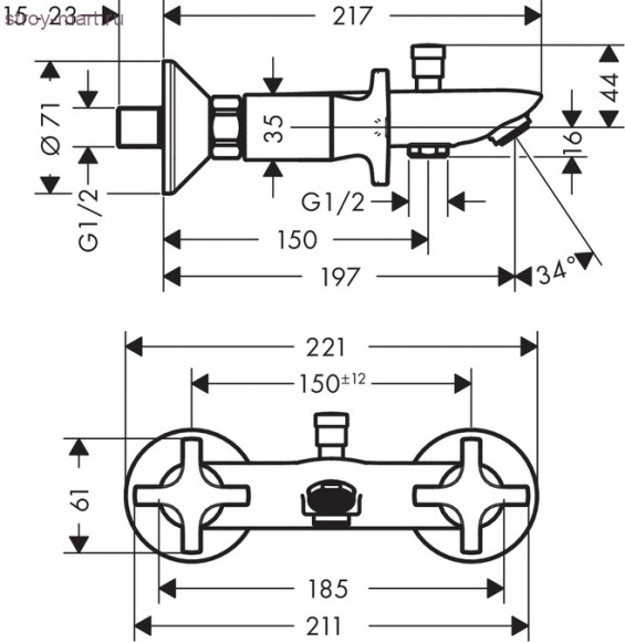 Смеситель для ванны с 2 рукоятками, внешний монтаж Logis Classic 71240000 Смеситель для ванны с 2 рукоятками, внешний монтаж Logis Classic 71240000