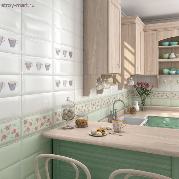 Веджвуд Плитка настенная Цветы розовый грань 15032 N 15х40 Веджвуд Плитка настенная Цветы розовый грань 15032 N 15х40