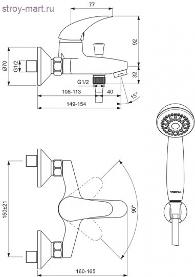 Смеситель одноручный для ванны Орион хром к/затвор кор/излив L=112мм Vidima ВА004АА Смеситель одноручный для ванны Орион хром к/затвор кор/излив L=112мм Vidima ВА004АА