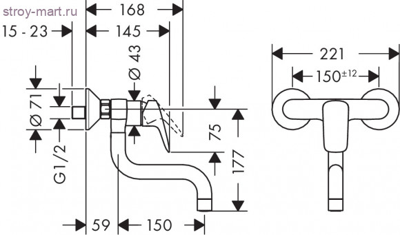 Смеситель для кухни, однорычажный, настенный Logis 71836000 Смеситель для кухни, однорычажный, настенный Logis 71836000