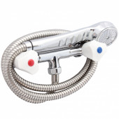 Смеситель двуручный для душа ЦС 293-4 хром р/затвор хром шланг,плат лейка, кронштейн Подольск пл/маховик - 026-0945