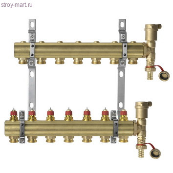 Коллектор латунь распределительный 1x3/4-7 в комплекте с 2мя воздухоотв. и кроншт FHF-set Danfoss 088U0707