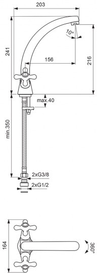 Смеситель двуручный для мойки Ретро хром к/затвор лит излив Vidima ВА133АА Смеситель двуручный для мойки Ретро хром к/затвор лит излив Vidima ВА133АА