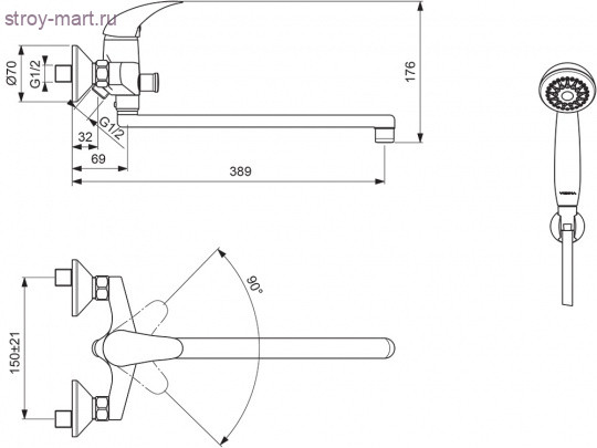 Смеситель одноручный для ванны Орион хром к/затвор труб поворот дл/излив L=320мм Vidima ВА005АА Смеситель одноручный для ванны Орион хром к/затвор труб поворот дл/излив L=320мм Vidima ВА005АА