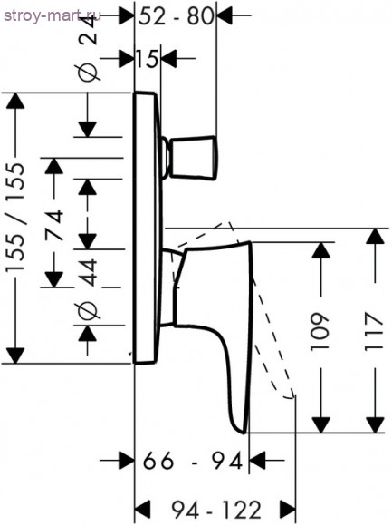 Смеситель для ванны, однорычажный, СМ PuraVida 15445400 Смеситель для ванны, однорычажный, СМ PuraVida 15445400