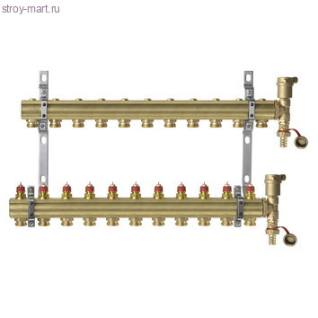 Коллектор латунь распределительный 1x3/4-11 в комплекте с 2мя воздухоотв. и кроншт FHF-set Danfoss 088U0711