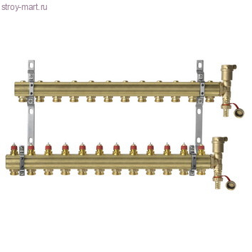 Коллектор латунь распределительный 1x3/4-12 в комплекте с 2мя воздухоотв. и кроншт FHF-set Danfoss 088U0712