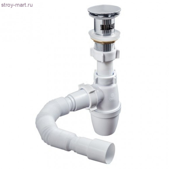 Сифон бутылочный для умывальника с хром/сливом клик-клак 1 1/4х40 с гофрой 40х40/50 Орио А-3203