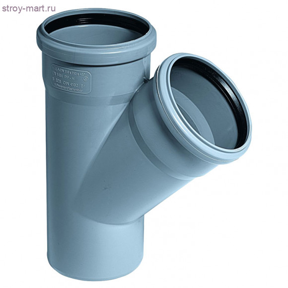 Тройник PP-H серый Дн 50х50х45° б/нап в комплекте Ostendorf 112200 - 4052836122001