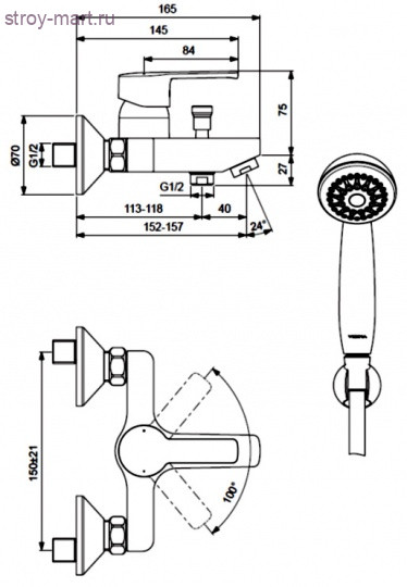 Смеситель одноручный для ванны/душа Уно/Uno хром литой излив Vidima BA238AA Смеситель одноручный для ванны/душа Уно/Uno хром литой излив Vidima BA238AA
