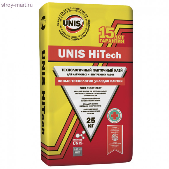 Клей плиточный адгезионный «Юнис HiTECH», 25 кг (48 шт./под.) - С-000034902 Клей плиточный адгезионный «Юнис HiTECH», 25 кг (48 шт./под.) - С-000034902