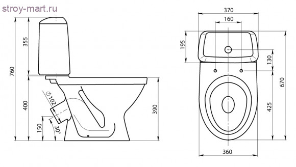 Унитаз-компакт Соната-Люкс белый воронкообразный косой выпуск в комплекте Santeri - 4606034157107