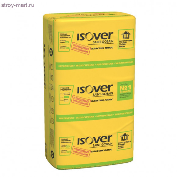 Теплоизоляция Классик-50, Isover, 0,5м3 (610х1170) 10м2, 14 шт.), 40уп/пал. / 67043 - С-000120323 Теплоизоляция Классик-50, Isover, 0,5м3 (610х1170) 10м2, 14 шт.), 40уп/пал. / 67043 - С-000120323