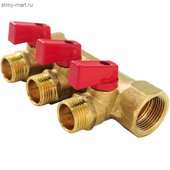 Коллектор латунь красный Ду 3/4х1/2 НР с шаровыми кранами на 3 выхода Faro STC 5770 - 4606034008669 Коллектор латунь красный Ду 3/4х1/2 НР с шаровыми кранами на 3 выхода Faro STC 5770 - 4606034008669