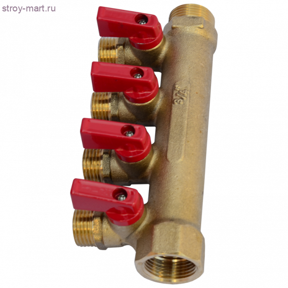 Коллектор латунь красный Ду 3/4х1/2 НР с шаровыми кранами на 3 выхода Faro STC 5770 - 4606034008669 Коллектор латунь красный Ду 3/4х1/2 НР с шаровыми кранами на 3 выхода Faro STC 5770 - 4606034008669