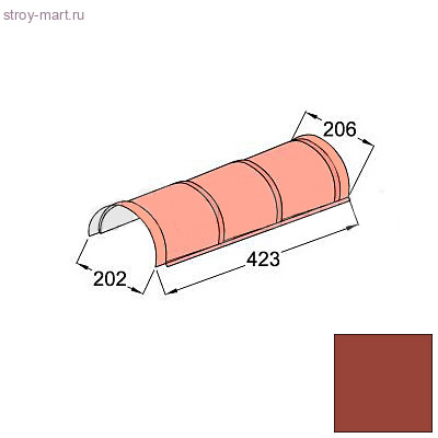 Конек полукруглый одинарный Decra Classic/Roman L=423 (375*) мм Терракота - С-000113428 Конек полукруглый одинарный Decra Classic/Roman L=423 (375*) мм Терракота - С-000113428