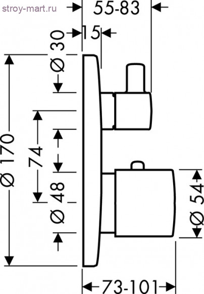 Термостат Ecostat S с запорным/переключающим вентилем, СМ Ecostat S 15721000 Термостат Ecostat S с запорным/переключающим вентилем, СМ Ecostat S 15721000
