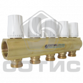 Коллекторы распределительные латунные серии СОТИС КР50-2500 с межосевым расстоянием 50мм и регулировочными отсечными клапанами - КР50-2511-20 НР Коллекторы распределительные латунные серии СОТИС КР50-2500 с межосевым расстоянием 50мм и регулировочными отсечными клапанами - КР50-2511-20 НР