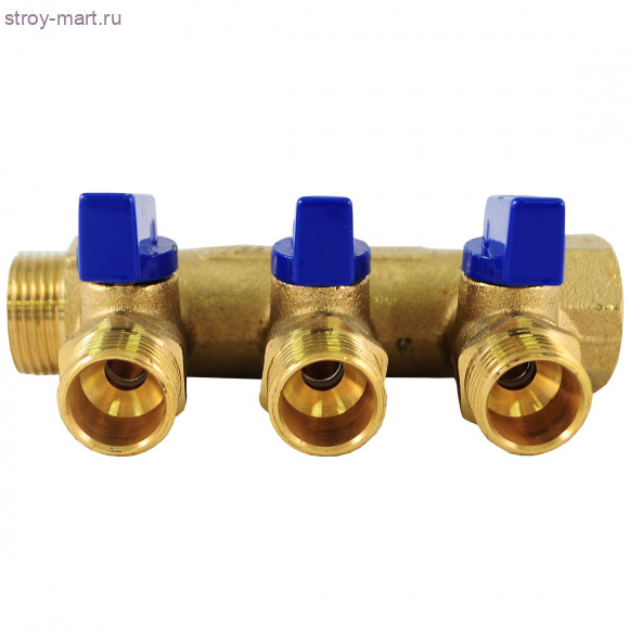 Коллектор латунь синий Ду 3/4х1/2 НР с шаровыми кранами на 3 выхода Faro STC 5766 - 4606034008607 Коллектор латунь синий Ду 3/4х1/2 НР с шаровыми кранами на 3 выхода Faro STC 5766 - 4606034008607