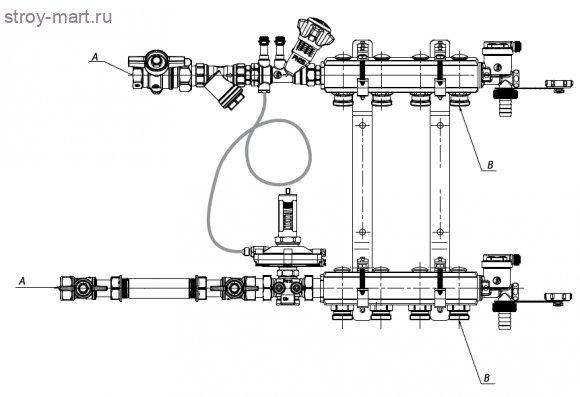 Модуль коллекторный латунь Ду 3/4x18/2 квартирный Giacomini GE550Y192 Модуль коллекторный латунь Ду 3/4x18/2 квартирный Giacomini GE550Y192