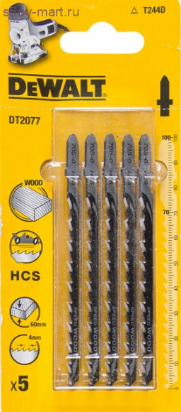 Пилки д\лобзика 5шт,HCS,100\70\4мм,рез-60мм,фигурн\пропил(T244D) - DT 2077