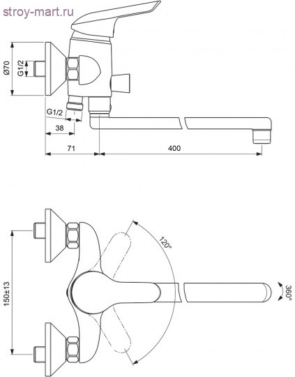 Смеситель одноручный для ванны Сева-2 хром к/затвор труб поворот дл/излив L=400мм Vidima ВА050АА Смеситель одноручный для ванны Сева-2 хром к/затвор труб поворот дл/излив L=400мм Vidima ВА050АА