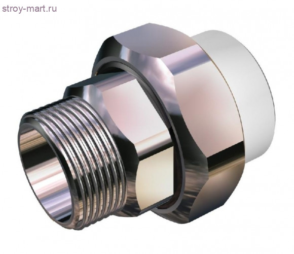 Муфта комбинированная разъемная с наружной резьбой 'американка' полипропиленовая - белая напорная комб.PP-R DN63x2' Муфта комбинированная разъемная с наружной резьбой 'американка' полипропиленовая - белая напорная комб.PP-R DN63x2'