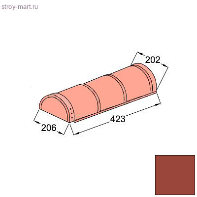 Конек полукруглый начальный Decra Classic/Roman L=423 мм Терракота - С-000113430 Конек полукруглый начальный Decra Classic/Roman L=423 мм Терракота - С-000113430