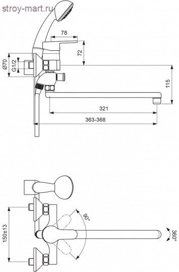 Смеситель одноручный для ванны Сева Фреш хром к/затвор труб поворот дл/излив L=320мм Vidima ВА031АА Смеситель одноручный для ванны Сева Фреш хром к/затвор труб поворот дл/излив L=320мм Vidima ВА031АА