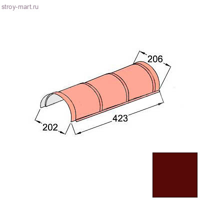 Конек полукруглый одинарный Decra Classic/Roman L=423 (375*) мм Античный красный - С-000112775 Конек полукруглый одинарный Decra Classic/Roman L=423 (375*) мм Античный красный - С-000112775