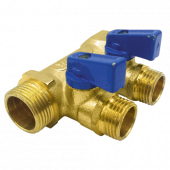 Коллектор латунь синий Ду 3/4х1/2 НР с шаровыми кранами на 2 выхода 9025 Aquasfera 9025-01 - 4606034161258