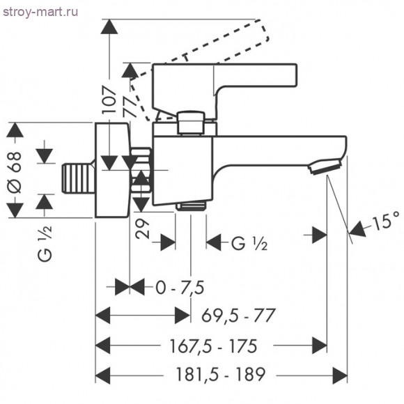Смеситель для ванны, однорычажный, ВМ, ?’ Metris S 31460000 Смеситель для ванны, однорычажный, ВМ, ?’ Metris S 31460000
