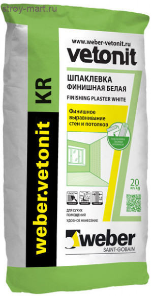 Шпатлёвка Weber.Vetonit KR, 25 кг (48 шт./под.) Финляндия - С-000014056 Шпатлёвка Weber.Vetonit KR, 25 кг (48 шт./под.) Финляндия - С-000014056