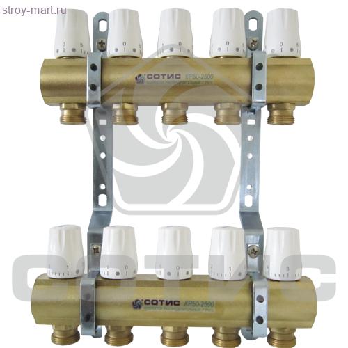 Коллекторные группы латунные с регулировочными клапанами серии СОТИС КГ03-50-2500 - КГ03-50-2506-20НР Коллекторные группы латунные с регулировочными клапанами серии СОТИС КГ03-50-2500 - КГ03-50-2506-20НР