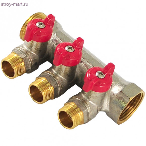 Коллектор латунь никель синий/красный Ду 3/4х1/2 НР с шаровыми кранами на 3 выхода Faro STC 5780- 027-5705 Коллектор латунь никель синий/красный Ду 3/4х1/2 НР с шаровыми кранами на 3 выхода Faro STC 5780- 027-5705